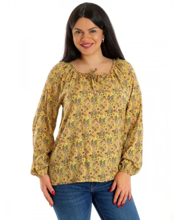 888141925-Bluza Dama, tip IE, Galben mustar cu model Floral