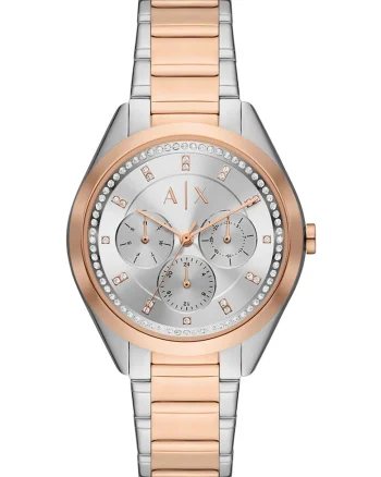 Ceas cu functii multiple si model in doua tonuri, Auriu rose/Argintiu