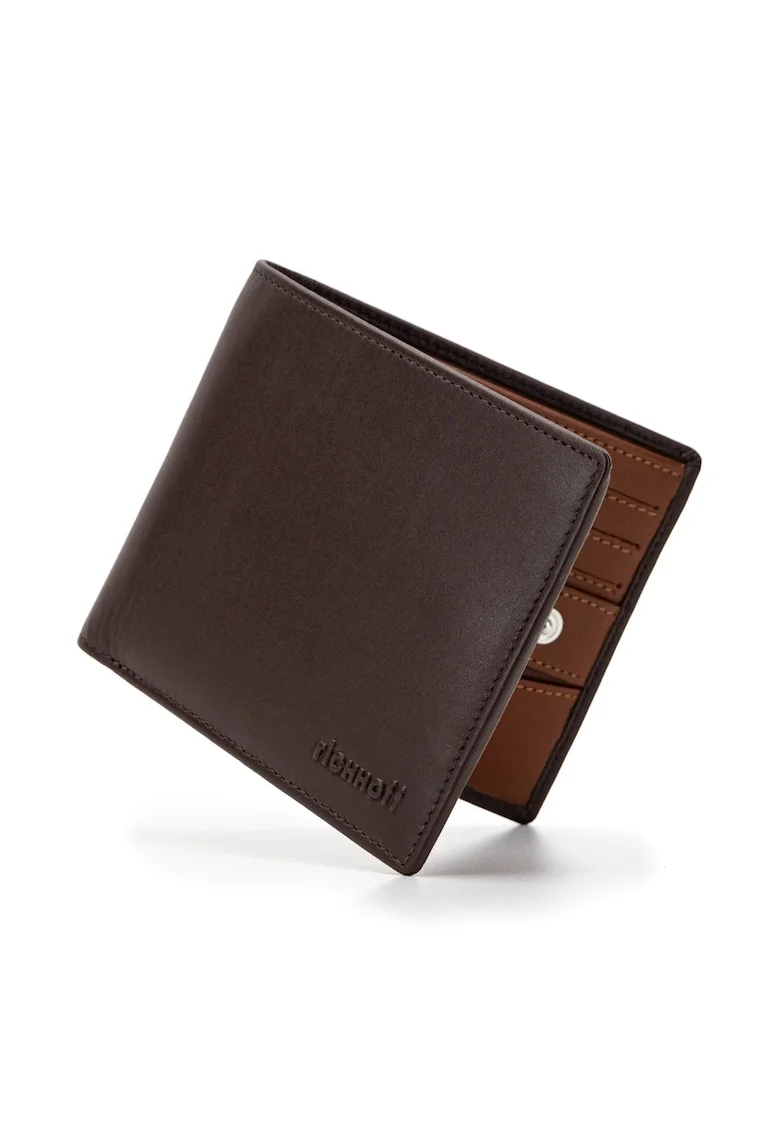 Portofel modern slim clasic barbati,  protectie RFID, piele naturala premium, Maro