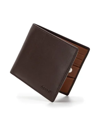 Portofel modern slim clasic barbati,  protectie RFID, piele naturala premium, Maro