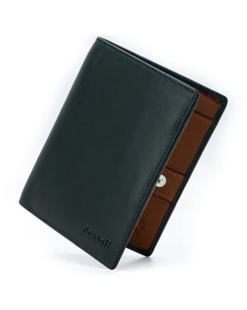 Portofel modern slim vertical barbati,  protectie RFID, piele naturala premium, Verde