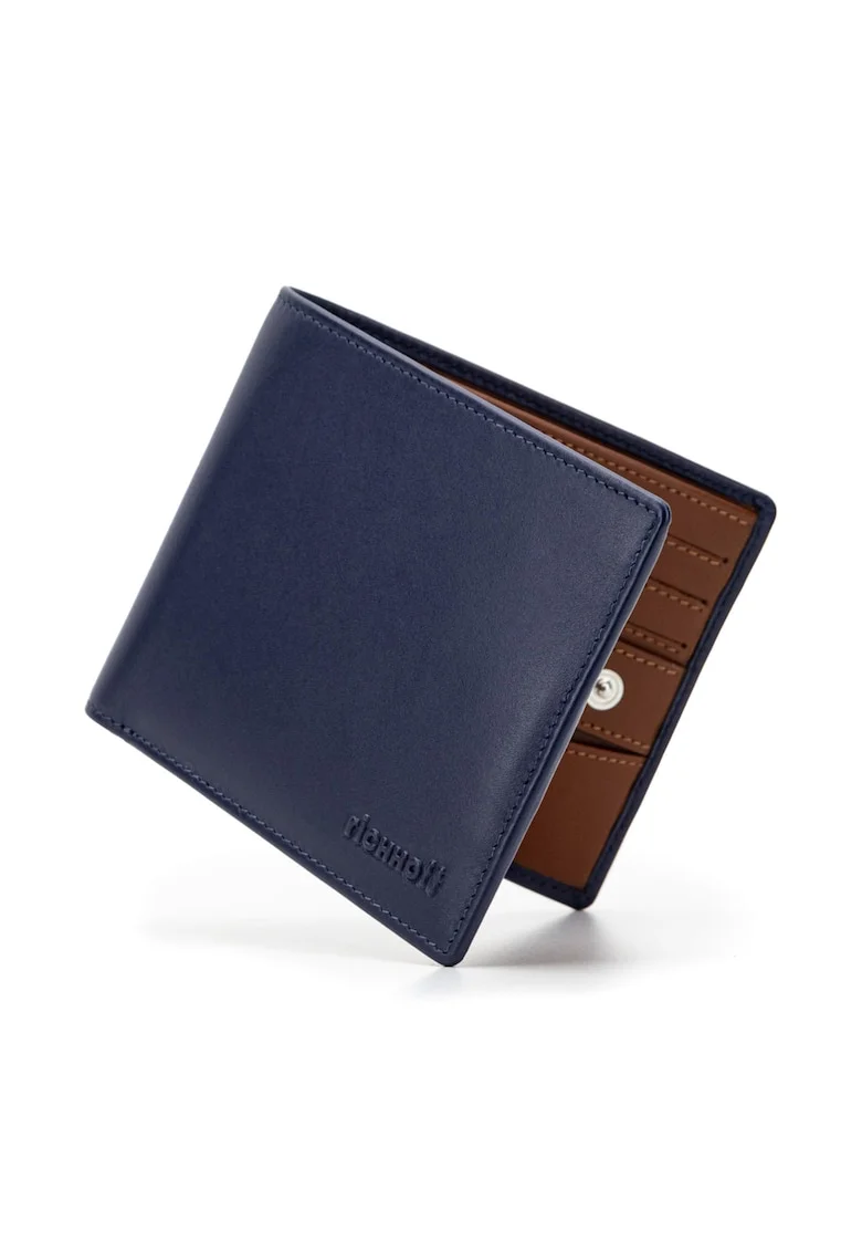 Portofel modern slim clasic barbati,  protectie RFID, piele naturala premium, Albastru