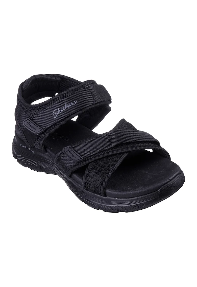 Sandale cu velcro si logo, Negru