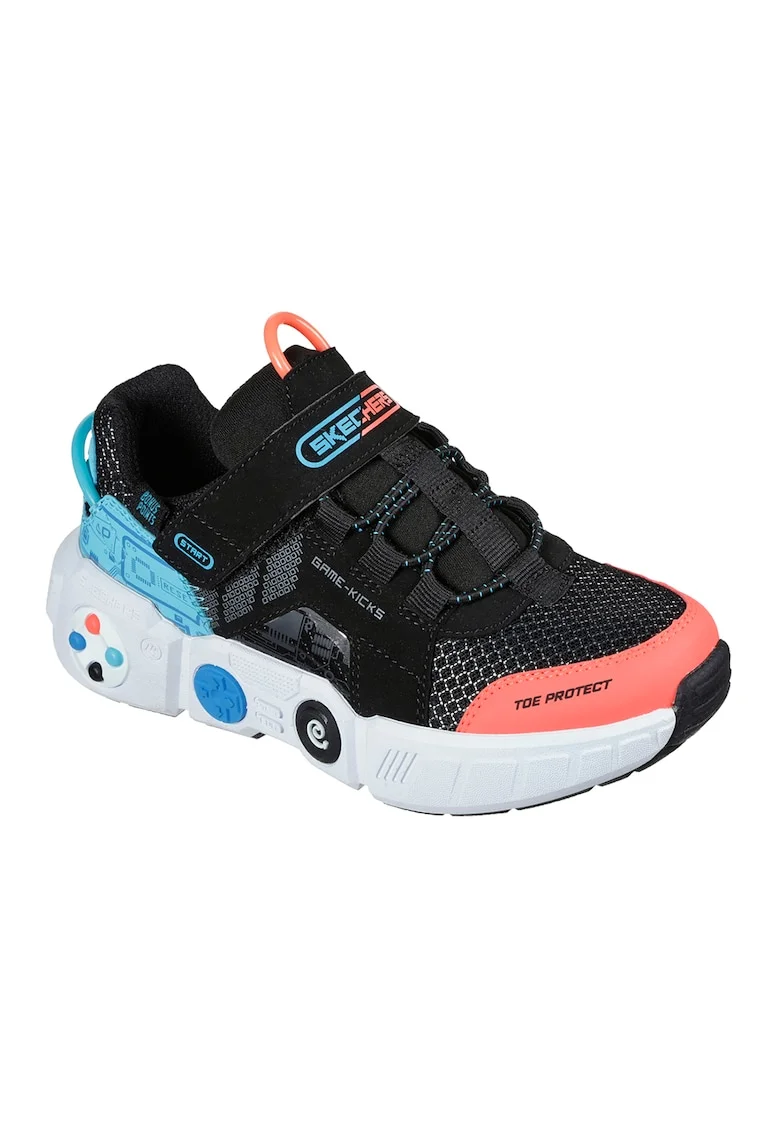 Pantofi sport cu velcro Gametronix, Negru/Albastru aquamarin/Coral