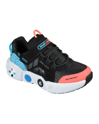 Pantofi sport cu velcro Gametronix, Negru/Albastru aquamarin/Coral