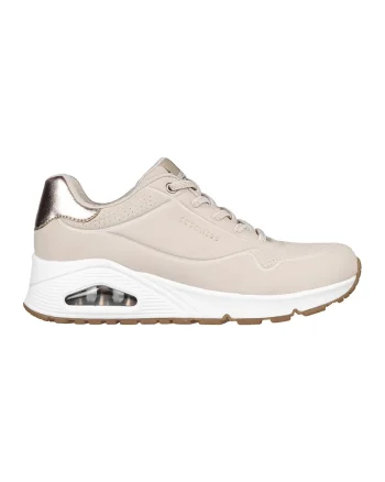 Pantofi sport de piele ecologica Uno Shimmer Away, Maro taupe deschis