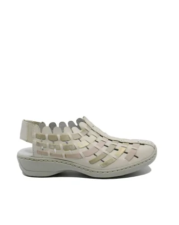 Pantofi decupati  din piele naturala bej cu model impletit auriu, Bej
