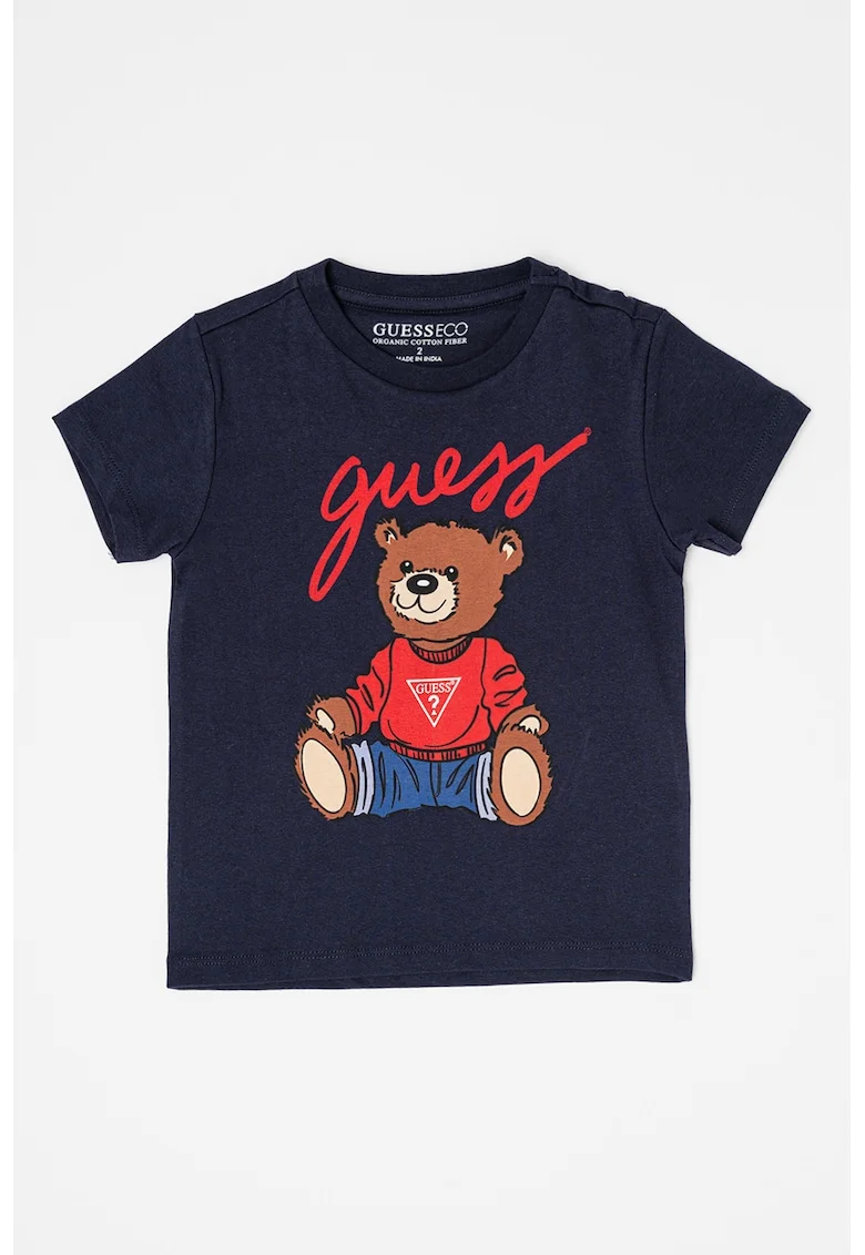 Tricou cu design grafic, Maro/Bleumarin