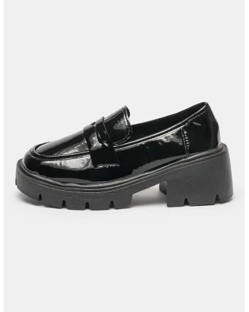 Pantofi loafer masivi cu aspect lacuit, Negru