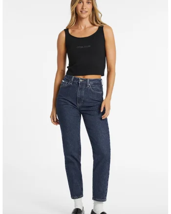 GUESS, Blugi crop mom fit, Bleumarin