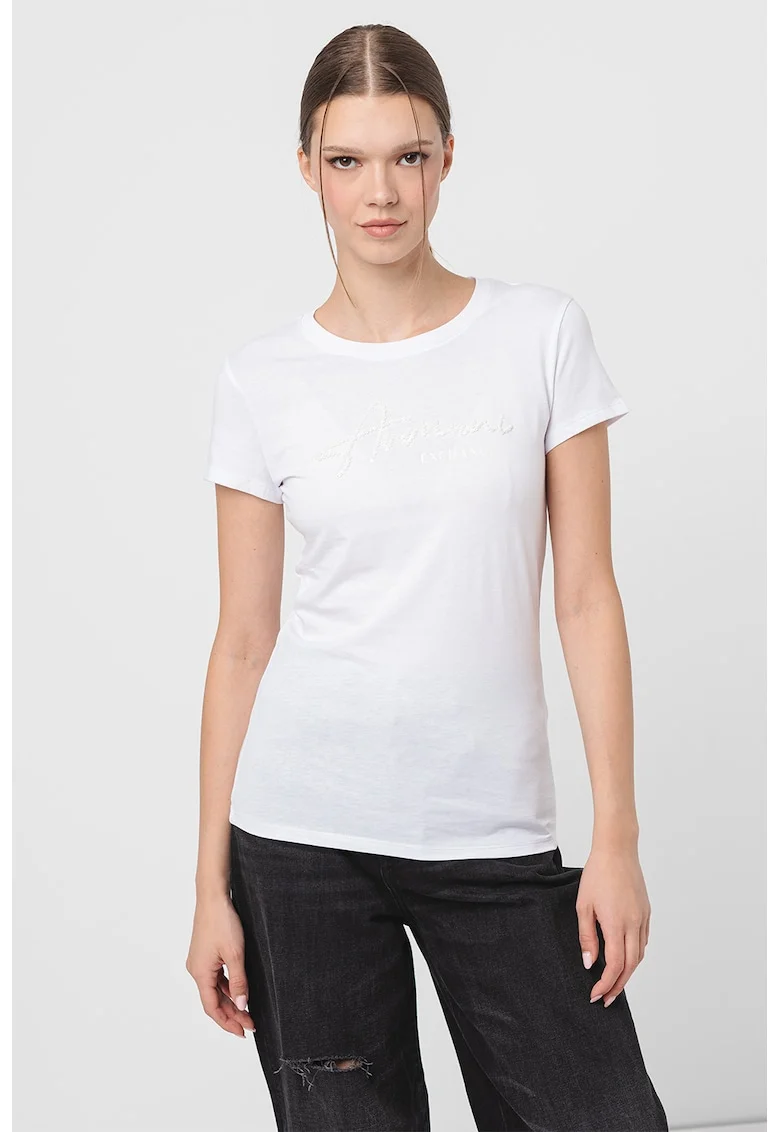 Tricou slim fit de bumbac, Alb