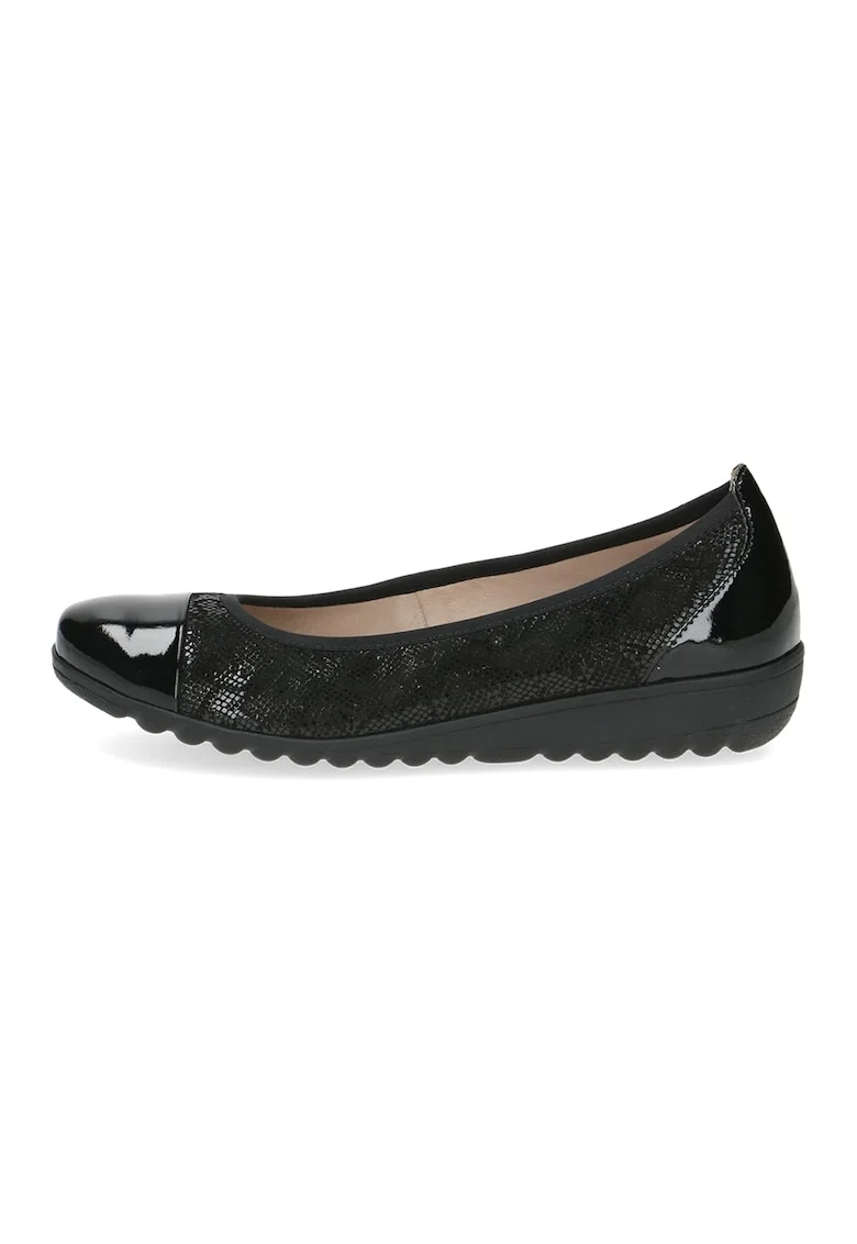 Balerini de piele lacuita cu model piele de reptila, Negru/Negru stins