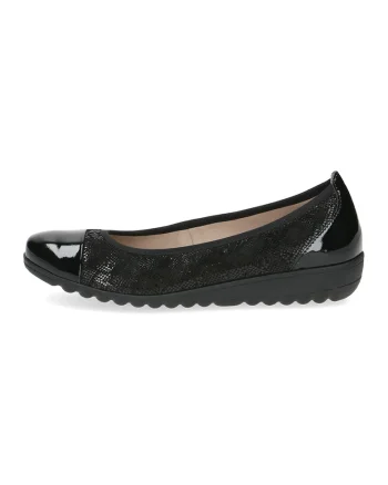 Balerini de piele lacuita cu model piele de reptila, Negru/Negru stins