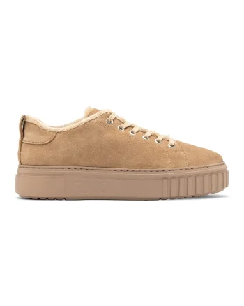 Pantofi sport de piele intoarsa cu varf rotund, Bej