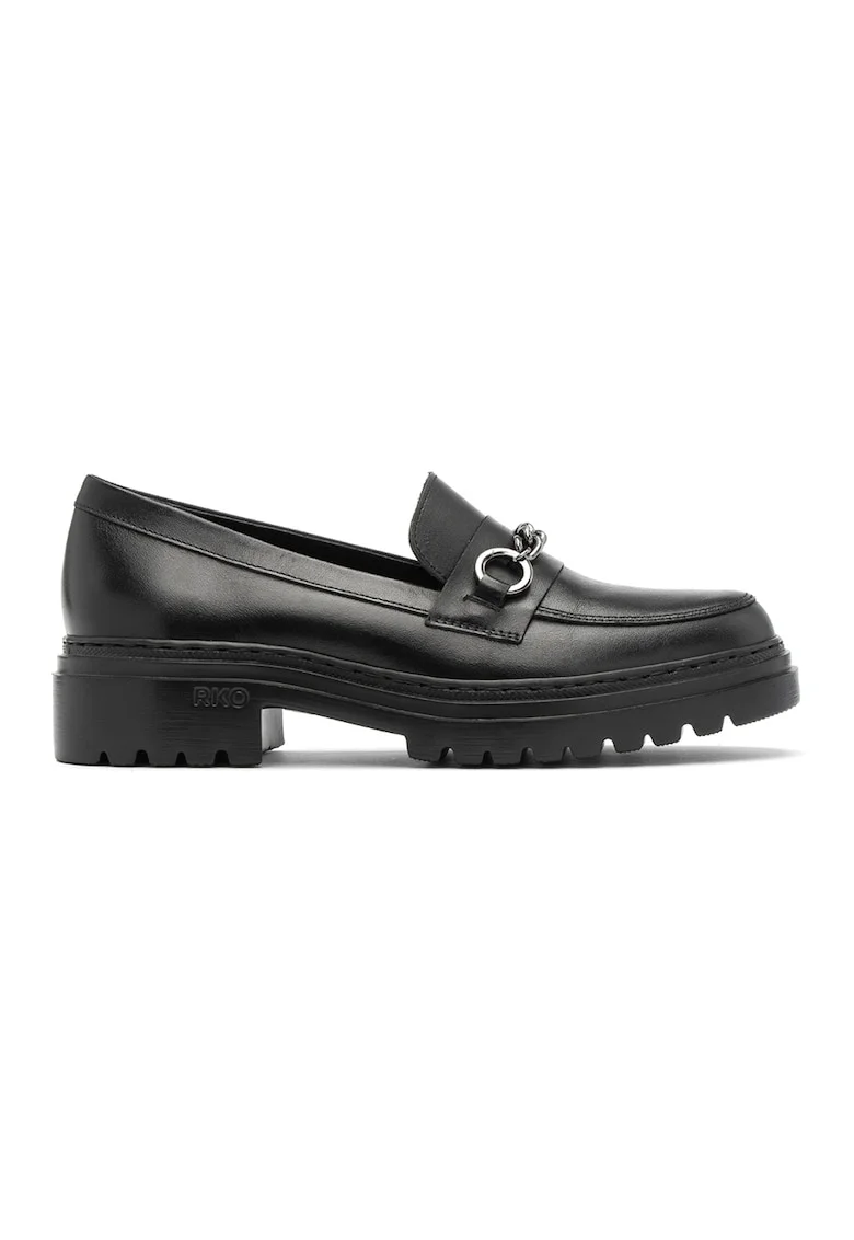 Pantofi loafer de piele cu aplicatie metalica, Negru