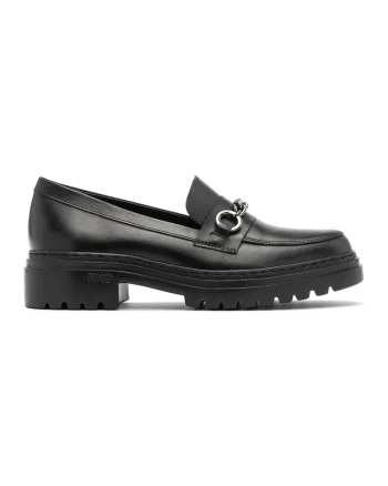 Pantofi loafer de piele cu aplicatie metalica, Negru