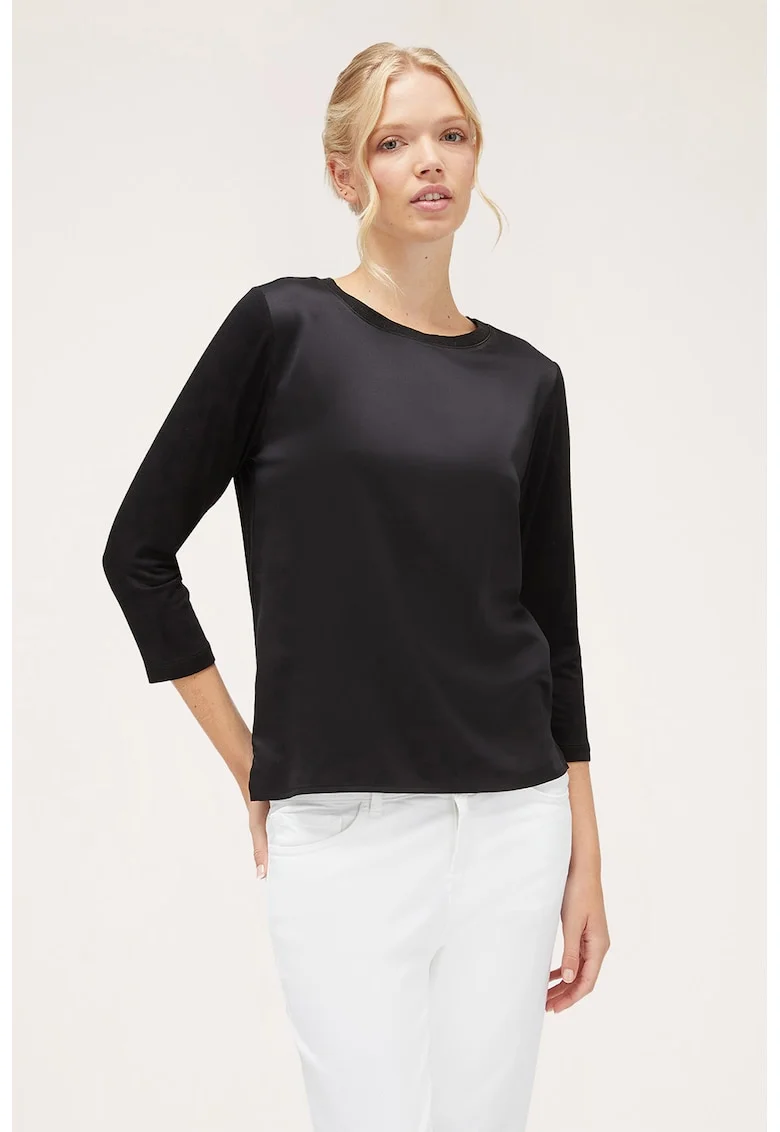 Bluza cu partea frontala din satin, Negru
