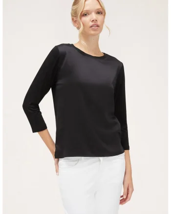 Bluza cu partea frontala din satin, Negru