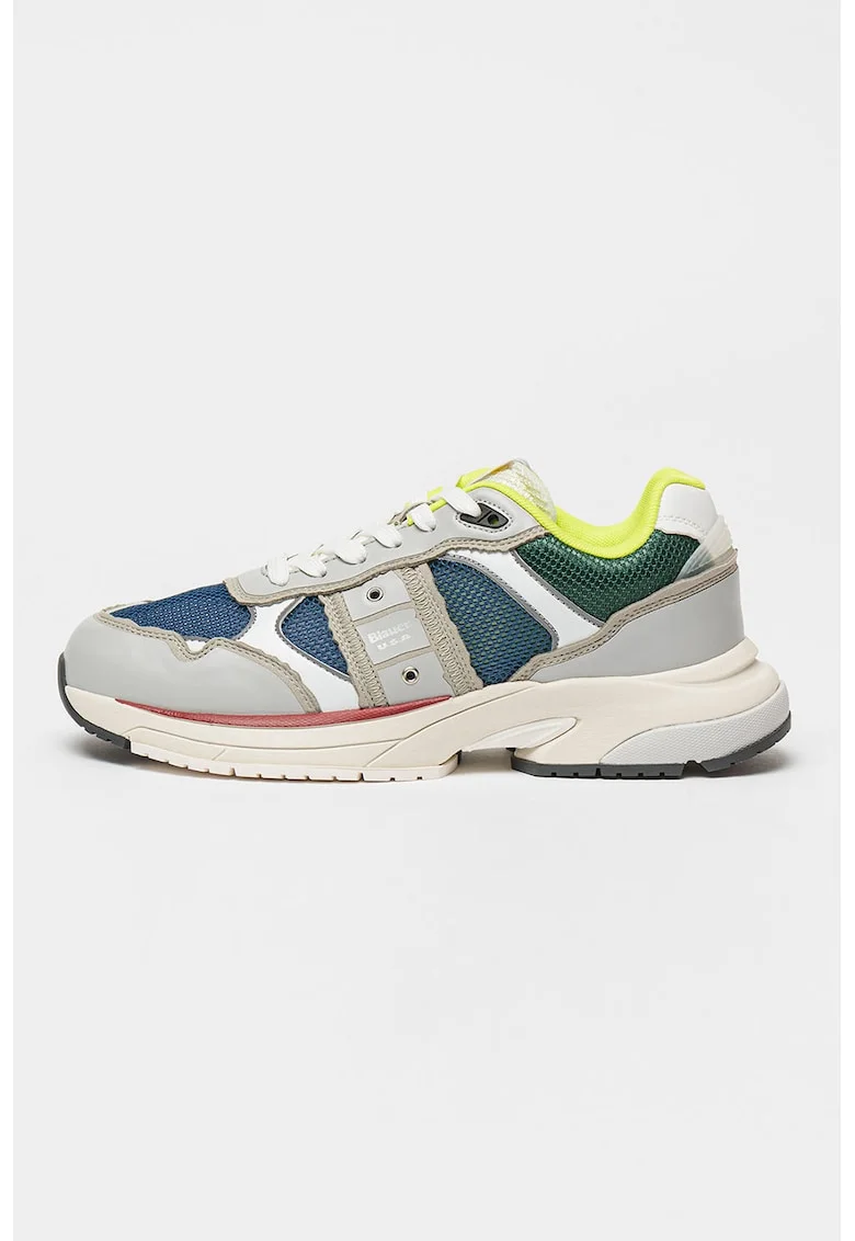 Pantofi sport din piele ecologica cu garnituri din material textil Eagle, Verde/Gri/Bleumarin