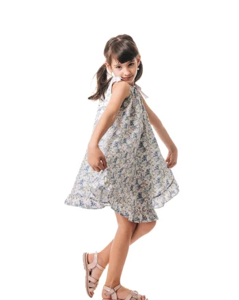 Rochie mini evazata din bumbac, Verde/Albastru glaciar