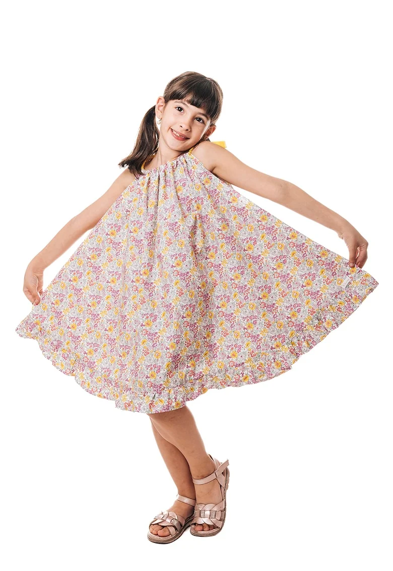 Rochie de bumbac cu model floral, Multicolor