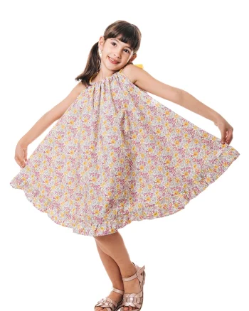 Rochie de bumbac cu model floral, Multicolor