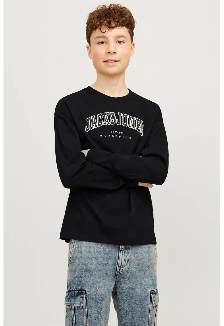 Bluza lejera cu imprimeu logo, Alb/Negru