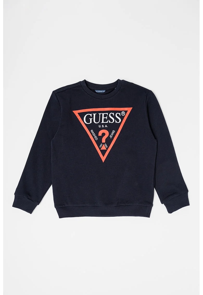 Bluza de trening cu decolteu la baza gatului si logo, Rosu/Bleumarin