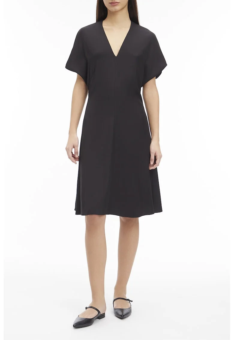 Rochie evazata cu decolteu in V, Negru