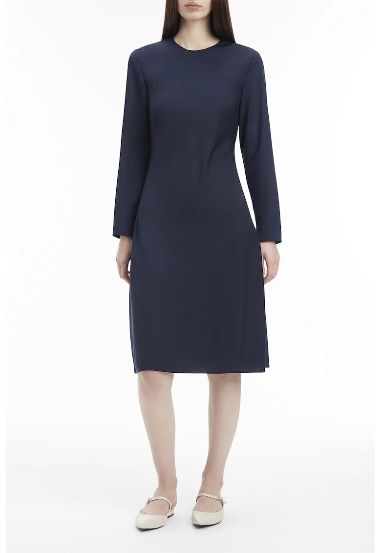 Rochie midi cu model uni, Bleumarin
