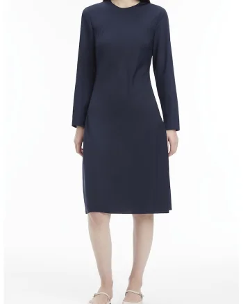 Rochie midi cu model uni, Bleumarin