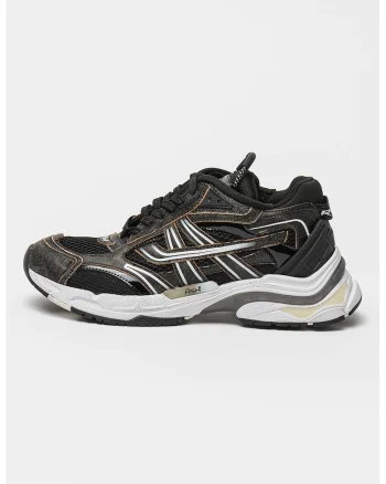 Pantofi sport masivi din piele si plasa Race, Negru/Bej