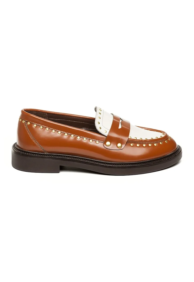 Pantofi loafer cu nituri Harloe, Alb fildes/Maro scortisoara