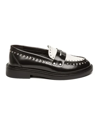 Pantofi loafer cu nituri Harloe, Alb fildes/Negru