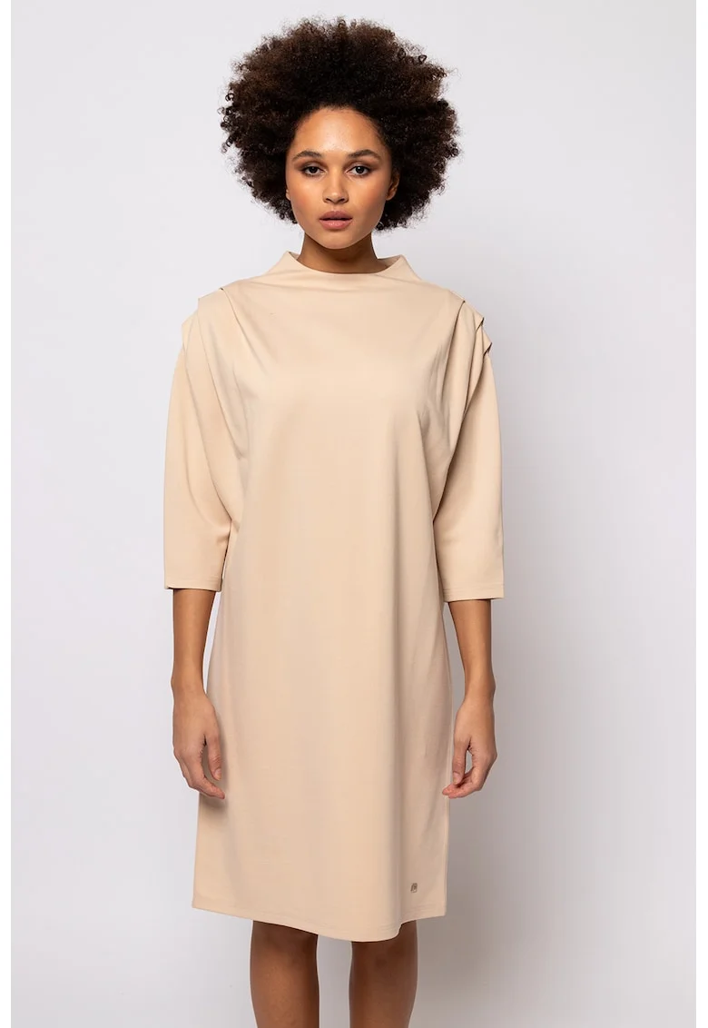 Rochie midi cu pliuri Vivi, Alb fildes
