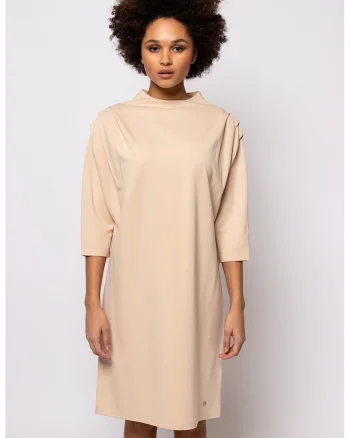 Rochie midi cu pliuri Vivi, Alb fildes
