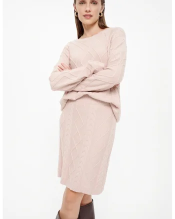 Fusta midi cu model torsade, Roz pal