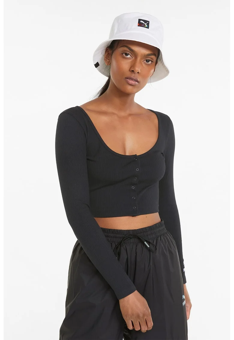 Bluza crop cu striatii Classics, Negru