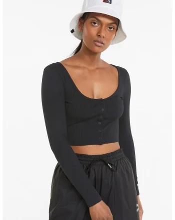Bluza crop cu striatii Classics, Negru