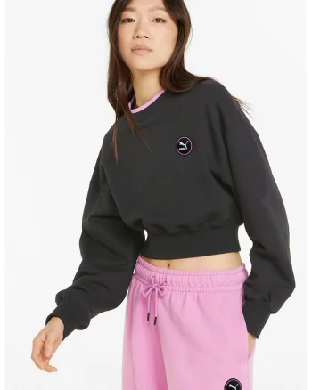 Bluza sport crop cu decolteu la baza gatului, Negru