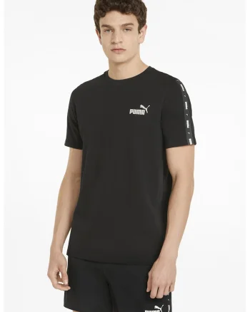 Tricou cu decolteu la baza gatului si benzi logo Essentials+, Negru
