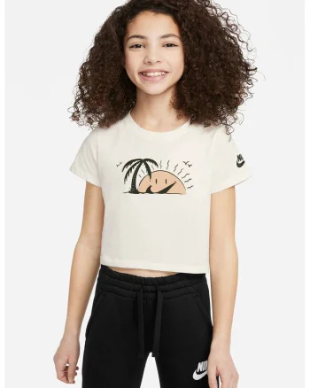 Tricou crop cu imprimeu Swoosh, Negru/Alb murdar