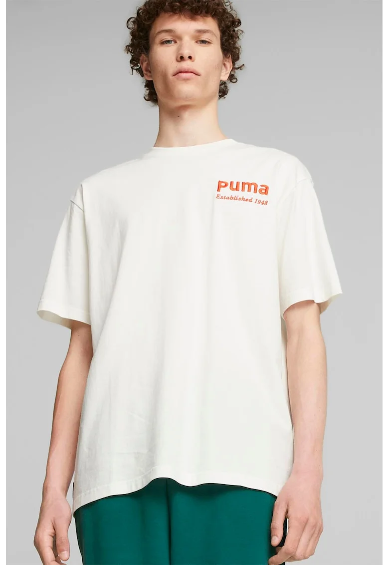 Tricou de bumbac cu logo brodat, Alb/Portocaliu