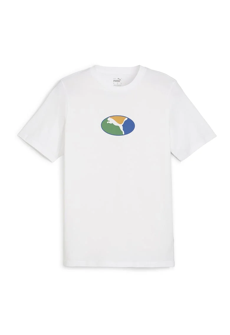 Tricou cu decolteu la baza gatului si imprimeu monograma, Alb murdar