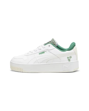 Pantofi sport din piele ecologica cu talpa flatform Carina Street Blossom, Alb optic/Verde feriga