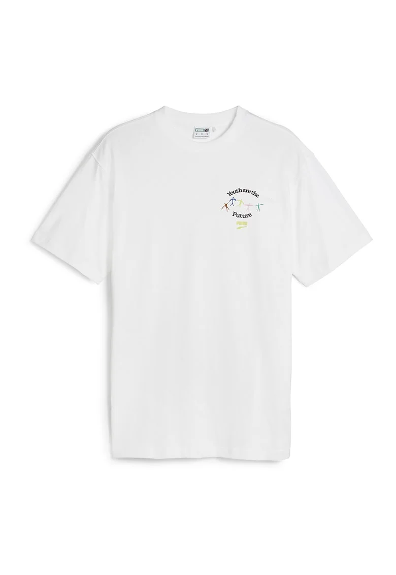Tricou din amestec de bumbac cu imprimeu pe partea din spate Downtown, Alb optic