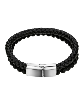 Bratara din piele cu margele onix negre Como, Negru