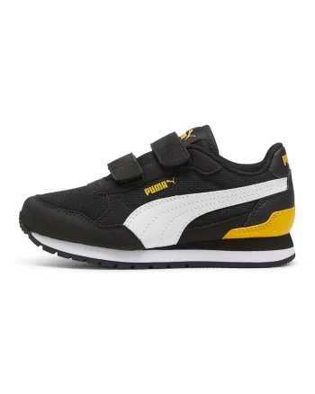 Pantofi sport ST Runner v4 cu bareta velcro si insertii de plasa, Alb/Negru/Galben