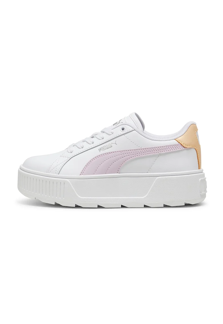 Pantofi sport de piele si piele ecologica cu logo Karmen, Alb/Portocaliu/Roz
