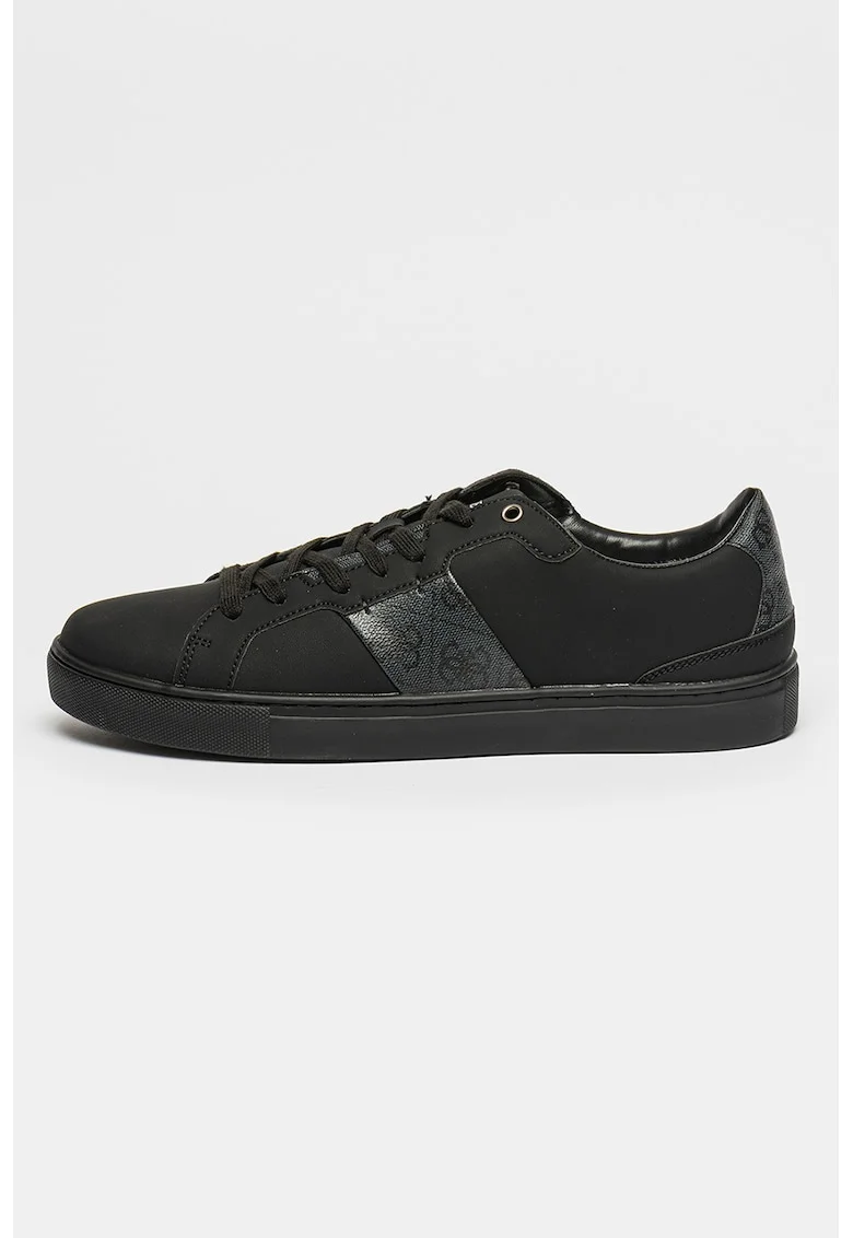 Pantofi sport din piele ecologica cu detaliu logo, Negru stins/Gri carbune